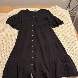 Chelsea & Theodore Charcoal Button-Down Long Sleeve Dress